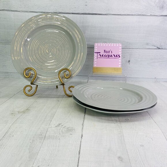 Portmeirion SOPHIE CONRAN GREY Gray Embossed Rings Coupe 9" Luncheon Plate Set 3
